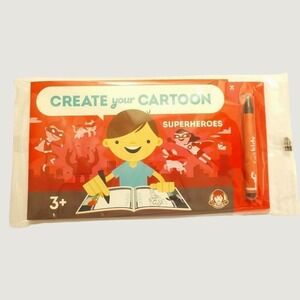 New Wendy's Create Your Cartoon Superheroes Kids Happy Meal Toy Activity Kit